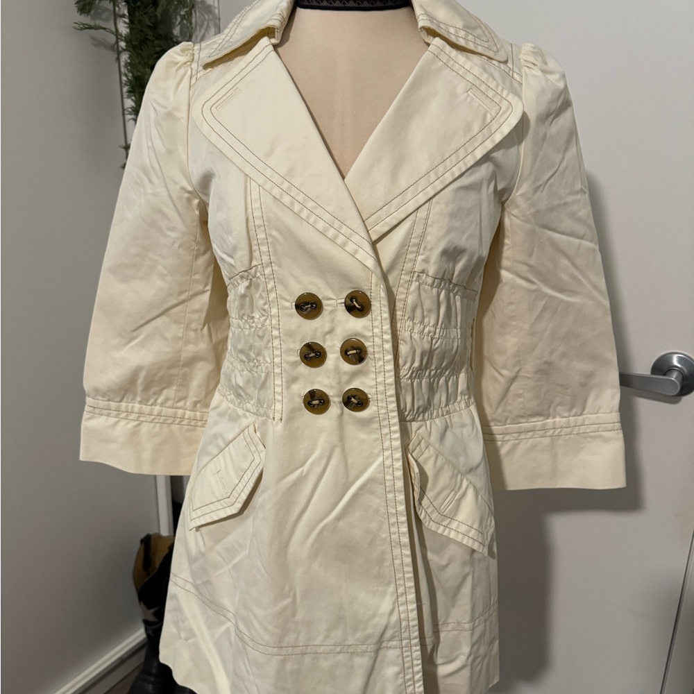Anthropologie Light Cream Double-Breasted Trench Coat